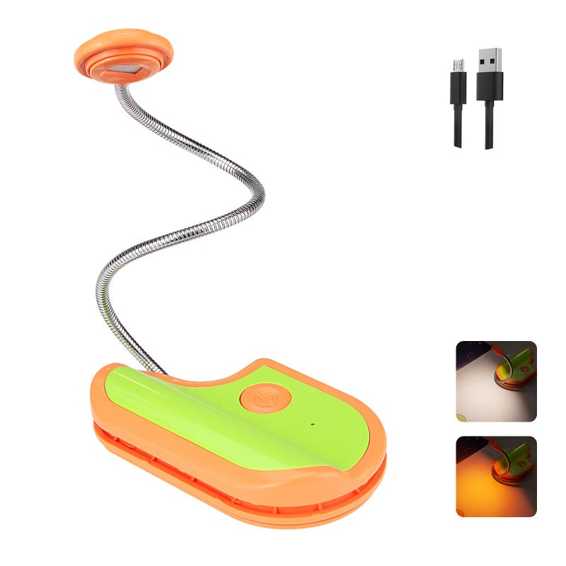 BIGMONAT Rechargeable Reading Light for Kids,Small Amber Book Light,Multi Colors Portable LED Reading Lamp with 361Â° Rotary Light Neck,Wireless Clip Reading Light for Books (White) - Image 1